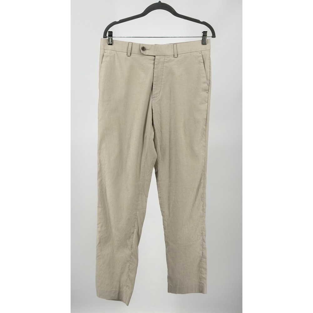 ASOS DESIGN Linen Blend Trousers Mens 32x32 Beige Slim Fit Pants